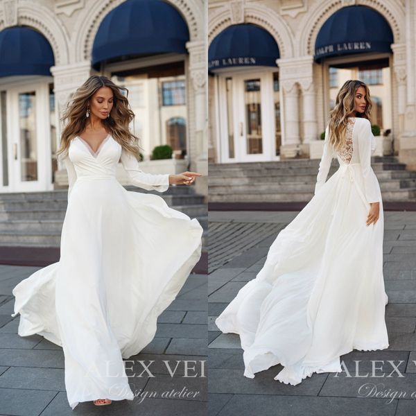 2020 long sleeve wedding dresses a line lace applique v neck modest boho wedding dress custom made sweep train bohemian abiti da sposa, White
2020 long sleeve wedding dresses a line lace applique v neck modest boho wedding dress custom made sweep train bohemian abiti da sposa, White