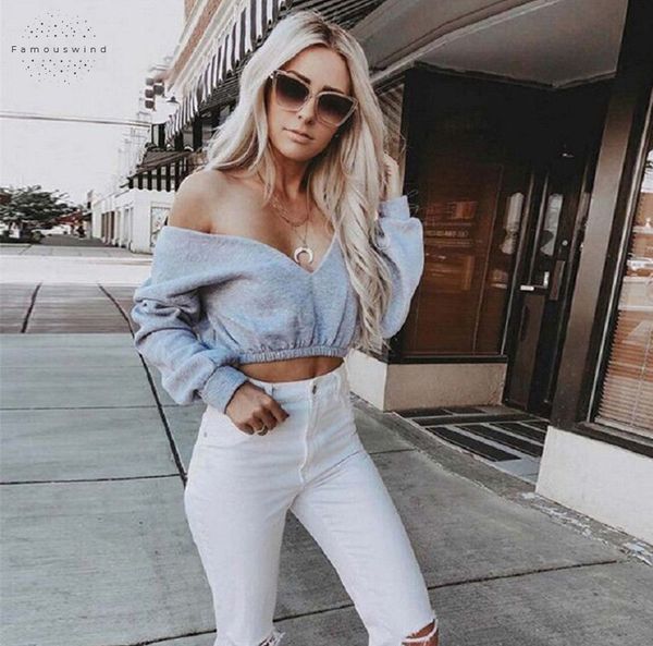 осень новый стиль t shirt женщины повседневная длинными рукавами глубокий v top плеча женщины твердые топы мода одежда, White
осень новый стиль t shirt женщины повседневная длинными рукавами глубокий v top плеча женщины твердые топы мода одежда, White