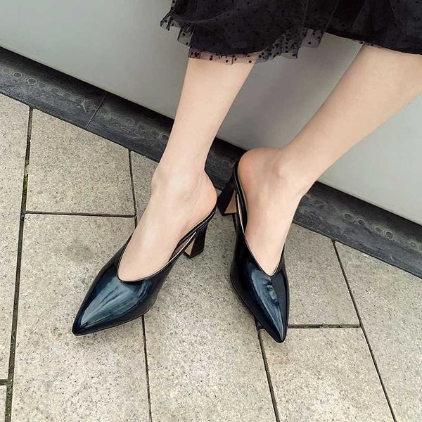 slippers 2021 pointed toe fashion women pu leather summer ladies pumps square high heel slip on shoes size 34-43, Black
slippers 2021 pointed toe fashion women pu leather summer ladies pumps square high heel slip on shoes size 34-43, Black