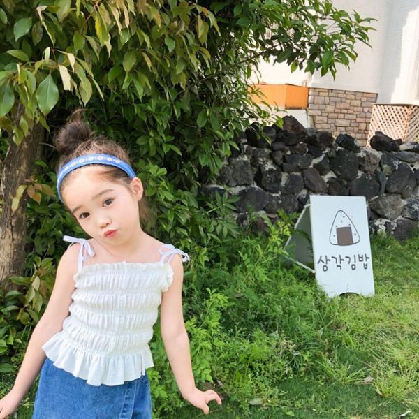 2020 new girls t-shirt summer fashion kids girls vest 2-8 years, Blue