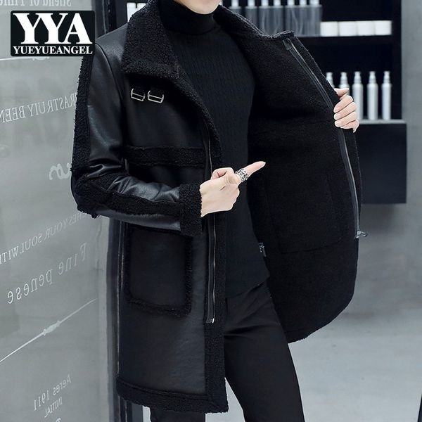 fashion pu leather fleece liner mens medium length overcoats winter new long sleeve warm motorcycle male plus size trench coats, Black
fashion pu leather fleece liner mens medium length overcoats winter new long sleeve warm motorcycle male plus size trench coats, Black