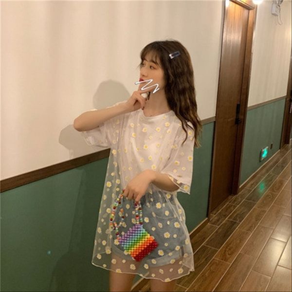 super fairy little daisy mid-long fake two-piece t-shirt women's thin transparent t-shirt mesh stitching short sleeve fashion, White
super fairy little daisy mid-long fake two-piece t-shirt women's thin transparent t-shirt mesh stitching short sleeve fashion, White
