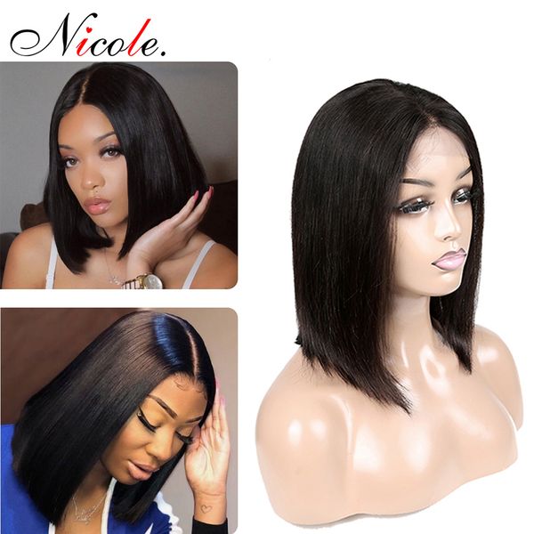 nicole 150% density short human hair bob wigs for women 4*4 lace closure wig natural color non remy brazilian wig middle part hairline, Black;brown 
nicole 150% density short human hair bob wigs for women 4*4 lace closure wig natural color non remy brazilian wig middle part hairline, Black;brown