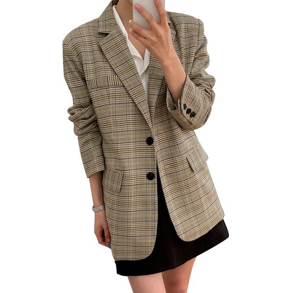 small suit female jacket spring new korean version loose straight casual suit professional checked female, White;black
small suit female jacket spring new korean version loose straight casual suit professional checked female, White;black