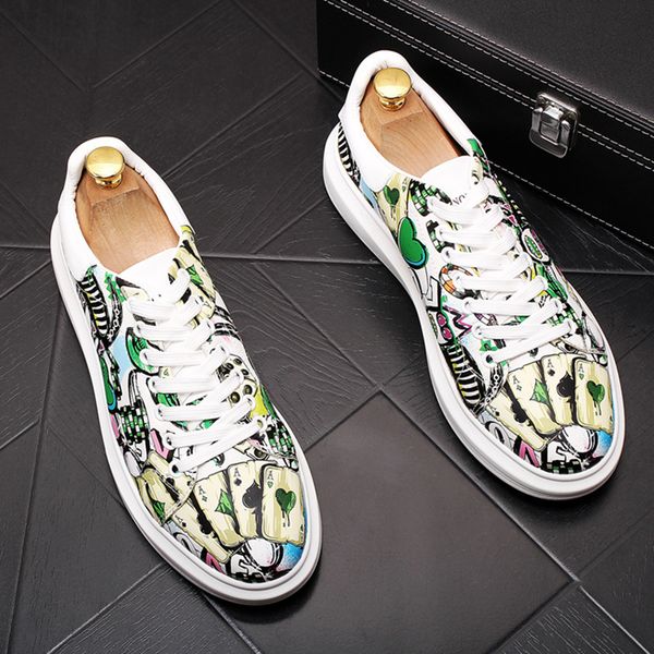 men's fashion printed hip hop punk dresses cow leather shoes poker design flat shoe lace up platform sneaker personality zapatos, Black
men's fashion printed hip hop punk dresses cow leather shoes poker design flat shoe lace up platform sneaker personality zapatos, Black