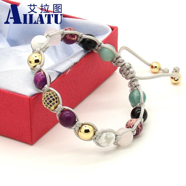 ailatu summer natural stone with 9mm blue micro paved cz beads braiding macrame bracelet women girl gift, Golden;silver
ailatu summer natural stone with 9mm blue micro paved cz beads braiding macrame bracelet women girl gift, Golden;silver