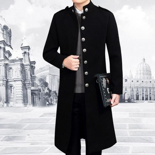 men's korean slim stand collar metal buckle long windbreaker woollen coat mens fashion personality jackets stage costume, Black
men's korean slim stand collar metal buckle long windbreaker woollen coat mens fashion personality jackets stage costume, Black