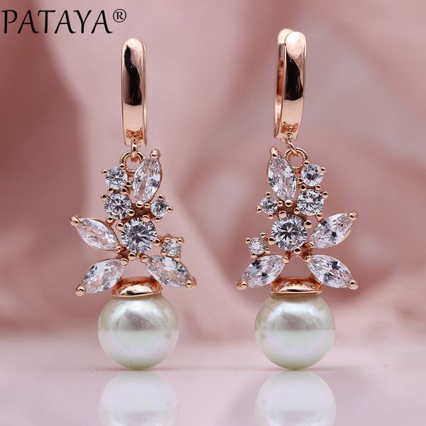 pataya new shell pearls long dangle earrings women fashion white round horse eye natural zircon 585 rose gold wedding jewelry, Golden
pataya new shell pearls long dangle earrings women fashion white round horse eye natural zircon 585 rose gold wedding jewelry, Golden