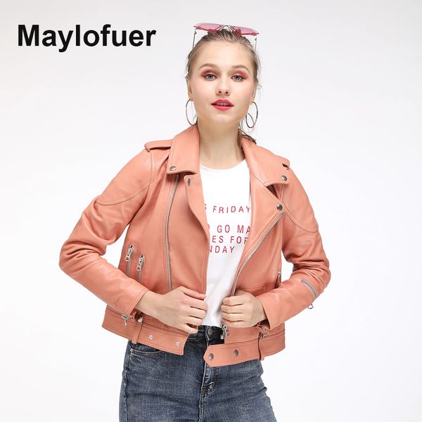 maylofuer2019 fashion women spring autumn pink genuine leather jackets zipper basic coat turn-down collar biker jacket with blet, Black
maylofuer2019 fashion women spring autumn pink genuine leather jackets zipper basic coat turn-down collar biker jacket with blet, Black