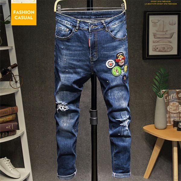2019 new men ripped jean patchwork embroidery jean hole patch tretch de igner cotton jean men traight dark blue printed
2019 new men ripped jean patchwork embroidery jean hole patch tretch de igner cotton jean men traight dark blue printed