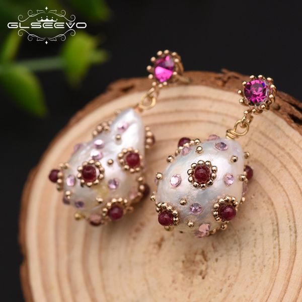glseevo natural fresh water baroque pearl drop earrings with red zircon dangle earrings for women wedding luxury jewelry ge0296 t190626, Golden;silver
glseevo natural fresh water baroque pearl drop earrings with red zircon dangle earrings for women wedding luxury jewelry ge0296 t190626, Golden;silver