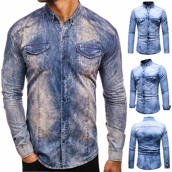 autumn loose slim male men casual contrast color panel button down denim dress shirt with pockets blouse brand clothing #911, White;black
autumn loose slim male men casual contrast color panel button down denim dress shirt with pockets blouse brand clothing #911, White;black