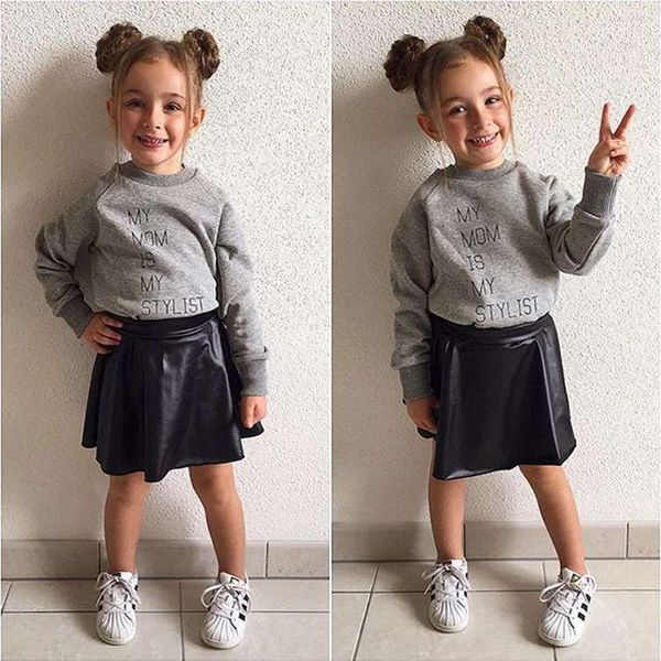 new 2pcs toddler girl clothes set autumn winter long sleeve hoodies + solid black pu leather skirt outfit child suit new, White
new 2pcs toddler girl clothes set autumn winter long sleeve hoodies + solid black pu leather skirt outfit child suit new, White