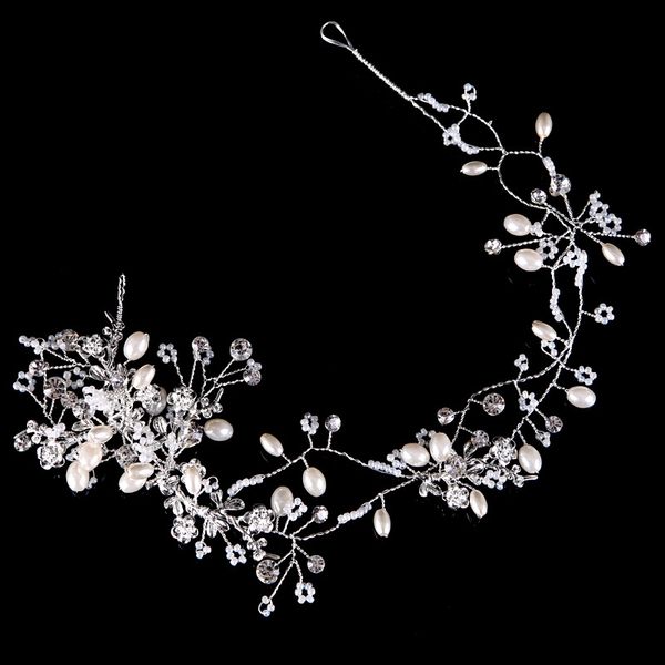 handmade beaded pearl hair with sweet bridal wedding accessories headband, Silver
