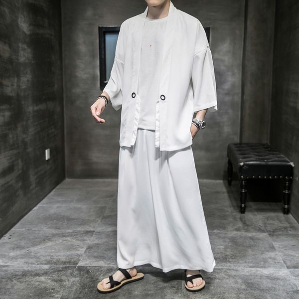men's 2 pieces sets lightweight thin sunscreen kimono short sleeve shirt wide leg pant summer chinese style beach shirt trousers, Gray
men's 2 pieces sets lightweight thin sunscreen kimono short sleeve shirt wide leg pant summer chinese style beach shirt trousers, Gray