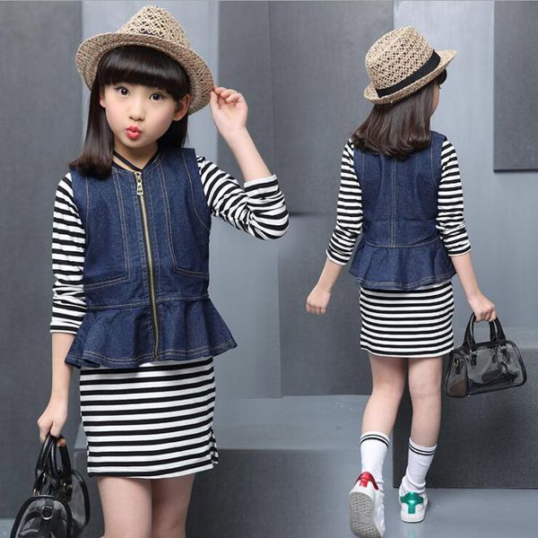 2 pcs girls clothes 2019 summer cotton outfits striped dress jeans vest clothing set ensemble fille kids for 6 8 10 12 14 years t200413, White
2 pcs girls clothes 2019 summer cotton outfits striped dress jeans vest clothing set ensemble fille kids for 6 8 10 12 14 years t200413, White