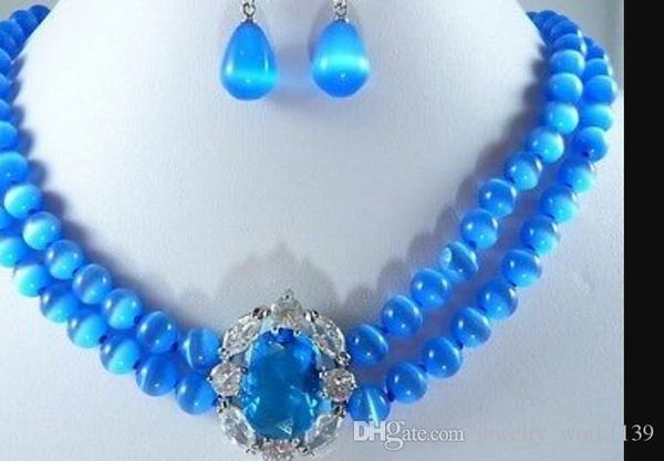 necklace new charming lady's 2 rows 8mm blue jade necklace pendant earrings set, Silver
necklace new charming lady's 2 rows 8mm blue jade necklace pendant earrings set, Silver