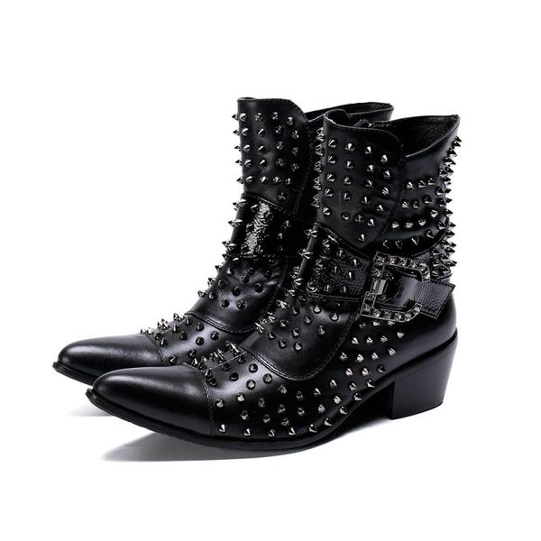 2019 men pointed toe ankle boots fashion rivets metal boot black stage party boot
2019 men pointed toe ankle boots fashion rivets metal boot black stage party boot