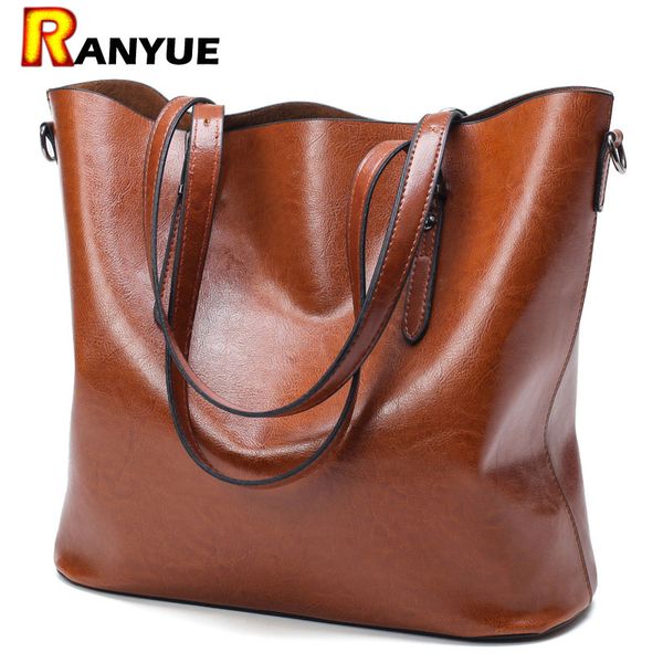 

fashion handbag pu oil wax leather women large capacity tote bag big ladies shoulder bags famous brand bolsas feminina y190620