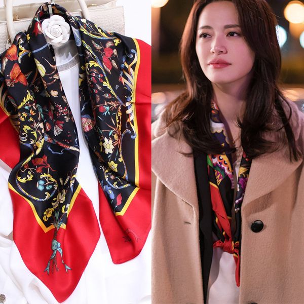 du very good su mingyu yao chen 90 plain satin big square silk scarf, Blue;gray