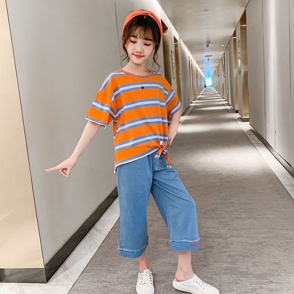 4-13y spring girls set casual children set suits striped short sleeve t-shirt + pants fashion girls clothing kids sports sets, White
4-13y spring girls set casual children set suits striped short sleeve t-shirt + pants fashion girls clothing kids sports sets, White