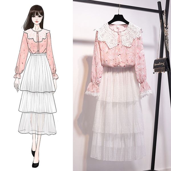 spring flare full sleeve chiffon print blouse shirt cute mid-calf layered skirt 2 piece set women sweet suits, White
spring flare full sleeve chiffon print blouse shirt cute mid-calf layered skirt 2 piece set women sweet suits, White