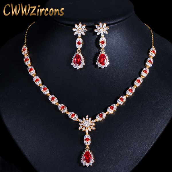 cwwzircons african water drop red cubic zirconia yellow gold color women wedding necklace earring bridal jewelry set t330, Slivery;golden
cwwzircons african water drop red cubic zirconia yellow gold color women wedding necklace earring bridal jewelry set t330, Slivery;golden