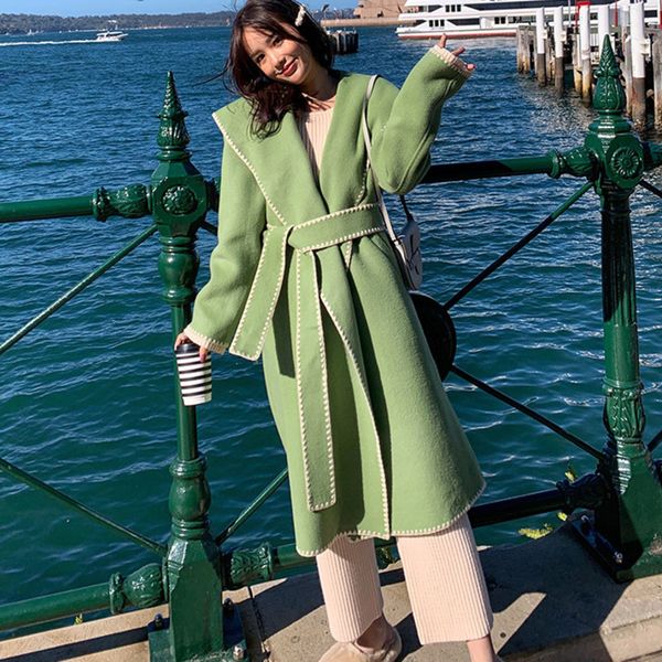 100% australia wool double-faced woolen coat 2020 winter elegant avocado green loose hooded sashes long coat b112, Black
100% australia wool double-faced woolen coat 2020 winter elegant avocado green loose hooded sashes long coat b112, Black