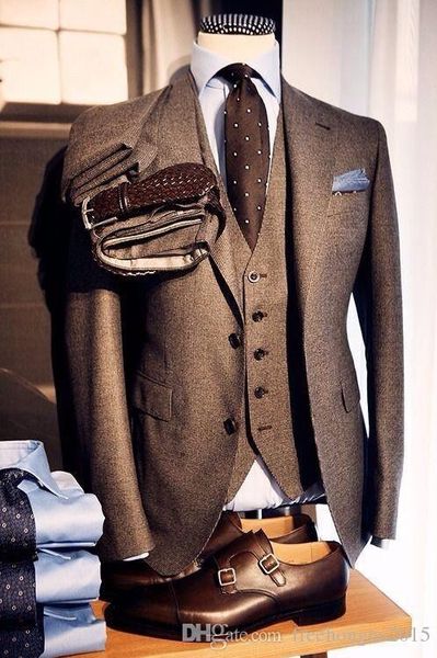 fashion man custom made brown wool tweed three-piece tuxedos british style custom made mens suit tailor slim fit blazer wedding suits for m, White;black
fashion man custom made brown wool tweed three-piece tuxedos british style custom made mens suit tailor slim fit blazer wedding suits for m, White;black