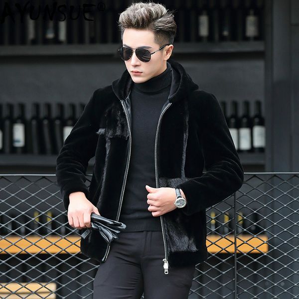 men's leather & faux ayunsue winter jacket men real fur coat hooded sheep shearing wool coats down veste homme rshn8008 kj4965, Black
men's leather & faux ayunsue winter jacket men real fur coat hooded sheep shearing wool coats down veste homme rshn8008 kj4965, Black