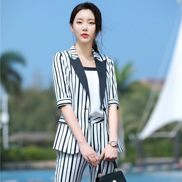 women's suits & blazers fashion casual ladies white striped blazer women half sleeve jackets work wear female clothes elegant styles, White;black
women's suits & blazers fashion casual ladies white striped blazer women half sleeve jackets work wear female clothes elegant styles, White;black