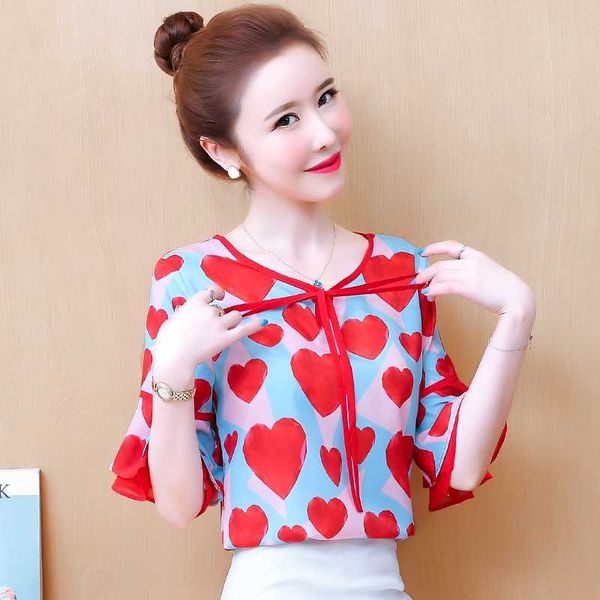 women's 2020 summer new love printing fashion flared sleeves loose round neck chiffon foreign gas shirt, White
women's 2020 summer new love printing fashion flared sleeves loose round neck chiffon foreign gas shirt, White