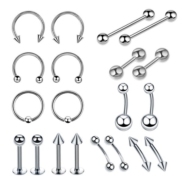 20pcs stainless steel body jewelry piercing eyebrow navel belly tongue lip bar ring barbell hoop nose ring 16g (6 styles, Slivery;golden
20pcs stainless steel body jewelry piercing eyebrow navel belly tongue lip bar ring barbell hoop nose ring 16g (6 styles, Slivery;golden