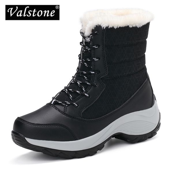 

valstone women's winter shoes waterproof platform sneakers warm snow boots light frosty high shoes fur lining antiskid plus size, Black