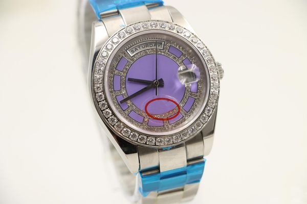 2019 40mm mens automatic watch watches day date display round purple dial with diamond stainless watch case, Slivery;brown
2019 40mm mens automatic watch watches day date display round purple dial with diamond stainless watch case, Slivery;brown