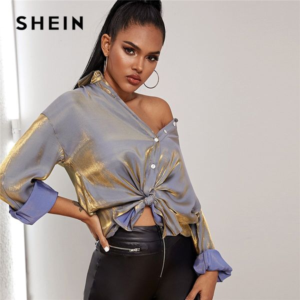 shein button front drop shoulder metallic glamorous blouse shirt women 2020 spring oversized ladies high low longline blouses, White
shein button front drop shoulder metallic glamorous blouse shirt women 2020 spring oversized ladies high low longline blouses, White