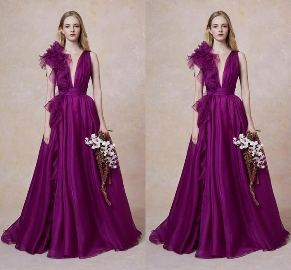 elegant purple ruffles long evening dress 2020 organza fashion prom party gown v-neck formal dress robe de soriee, Black;red
elegant purple ruffles long evening dress 2020 organza fashion prom party gown v-neck formal dress robe de soriee, Black;red