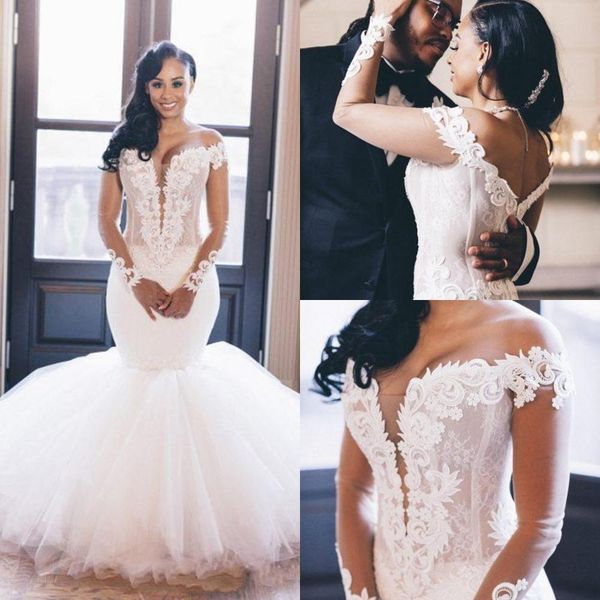 2020 elegant lace mermaid wedding dresses long sleeves lace bridal gowns boning bodicafrican vestido de noiva, White
2020 elegant lace mermaid wedding dresses long sleeves lace bridal gowns boning bodicafrican vestido de noiva, White