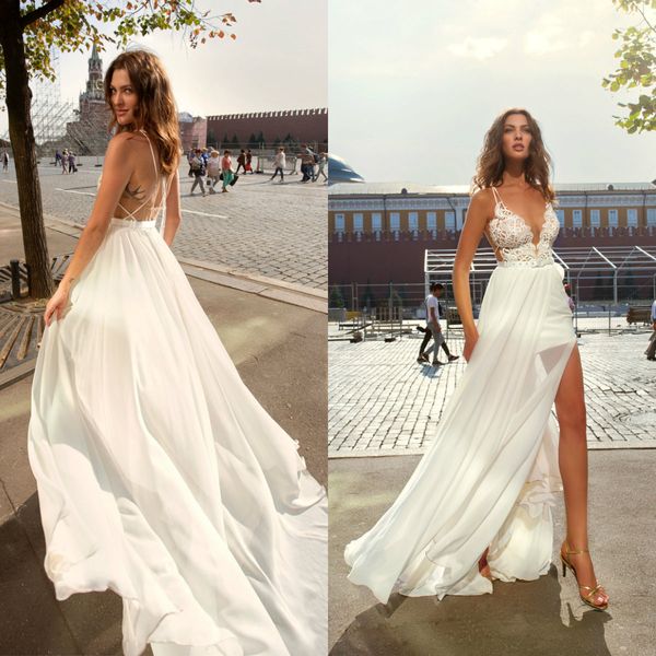 2019 boho beach wedding dresses lace appliques chiffon sweep train bridal gowns thigh high slits robe de mariée custom made wedding dress, White
2019 boho beach wedding dresses lace appliques chiffon sweep train bridal gowns thigh high slits robe de mariée custom made wedding dress, White