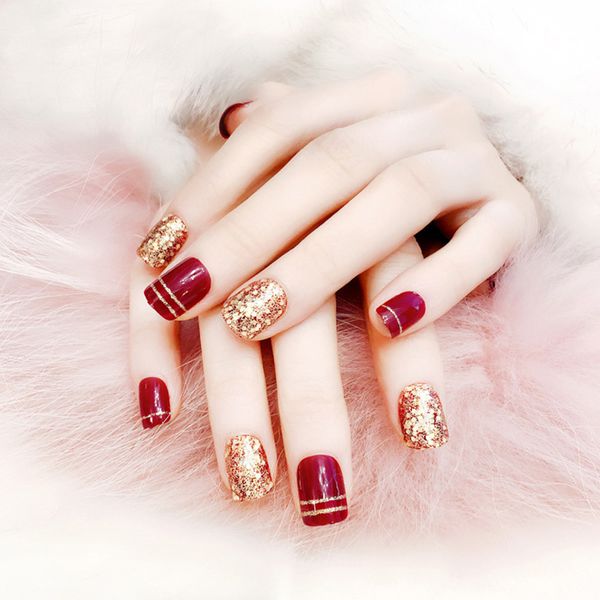 24pcs/set fake nails square finish wedding brides nail art tips decor fashion nail art decoration, Red;gold
24pcs/set fake nails square finish wedding brides nail art tips decor fashion nail art decoration, Red;gold