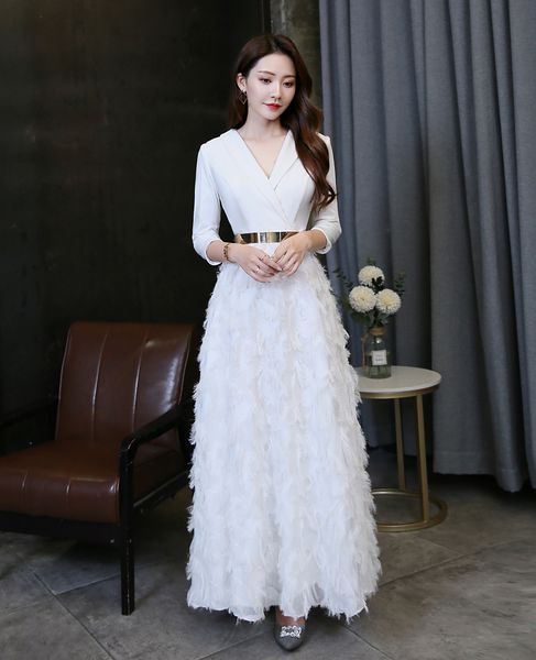 long sleeve evening dress chiffon white long prom party dresses long evening gown formal dress for guest party, Black;red
long sleeve evening dress chiffon white long prom party dresses long evening gown formal dress for guest party, Black;red