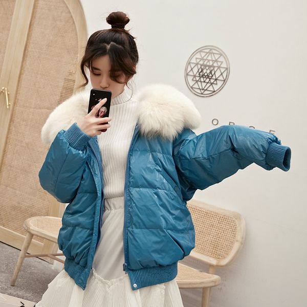 2020 new white duck down parkas women winter short bright side jacket large artificial fur collar warm loose snow outwear, Black
2020 new white duck down parkas women winter short bright side jacket large artificial fur collar warm loose snow outwear, Black