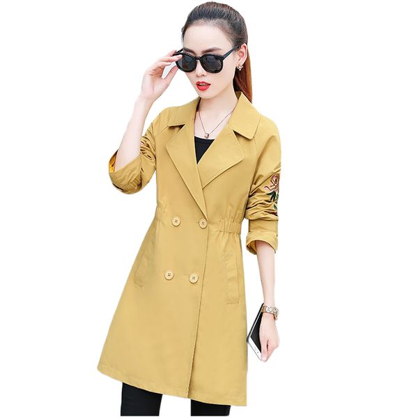 spring long trench coat 2019 new korean embroidery long-sleeved outerwear slim large size windbreaker female casual aa617, Tan;black
spring long trench coat 2019 new korean embroidery long-sleeved outerwear slim large size windbreaker female casual aa617, Tan;black