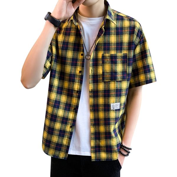 men's summer short sleeve plaid shirt korean loose checkered shirts, White;black
men's summer short sleeve plaid shirt korean loose checkered shirts, White;black