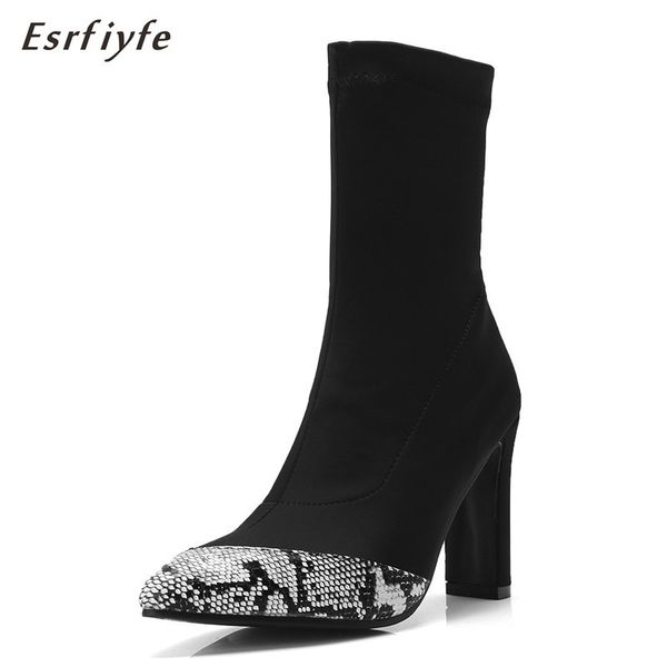 esrfiyfe 2020 women sock boots pointed toe elastic snakeskin grain slip on ankle boots high heel botas zapatos de mujer shoes, Black
esrfiyfe 2020 women sock boots pointed toe elastic snakeskin grain slip on ankle boots high heel botas zapatos de mujer shoes, Black