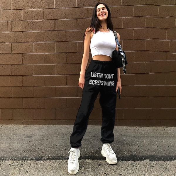 street fashion letter print carrot pants 2019 autumn women high waist drawstring casual trousers sportswear hip hop sweatpants, Black;white
street fashion letter print carrot pants 2019 autumn women high waist drawstring casual trousers sportswear hip hop sweatpants, Black;white