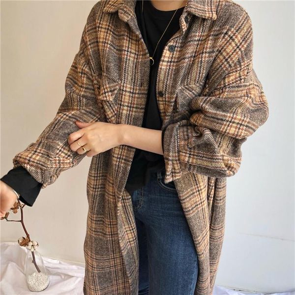women autumn winter long woolen long plaid overcoat sleeve bandage elegant vintage jacket, Black
women autumn winter long woolen long plaid overcoat sleeve bandage elegant vintage jacket, Black