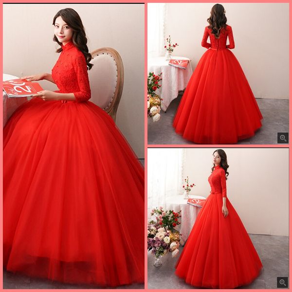 2019 robe de mariage red lace ball gown high neck wedding dress 3/4 sleeve hollow back croset bride gowns bride dresses, White
2019 robe de mariage red lace ball gown high neck wedding dress 3/4 sleeve hollow back croset bride gowns bride dresses, White