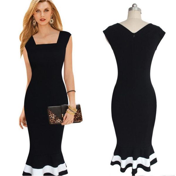 kenancy elegant square neck sleeveless stitching slender fishtail knee-length dress, Black;gray
kenancy elegant square neck sleeveless stitching slender fishtail knee-length dress, Black;gray