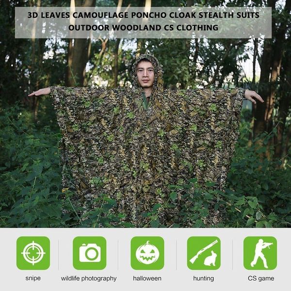 cloak dress hunting clothes 3d maple leaf bionic ghillie yowie sniper birdwatch airsoft camouflage clothing jacket hunting sets, Camo